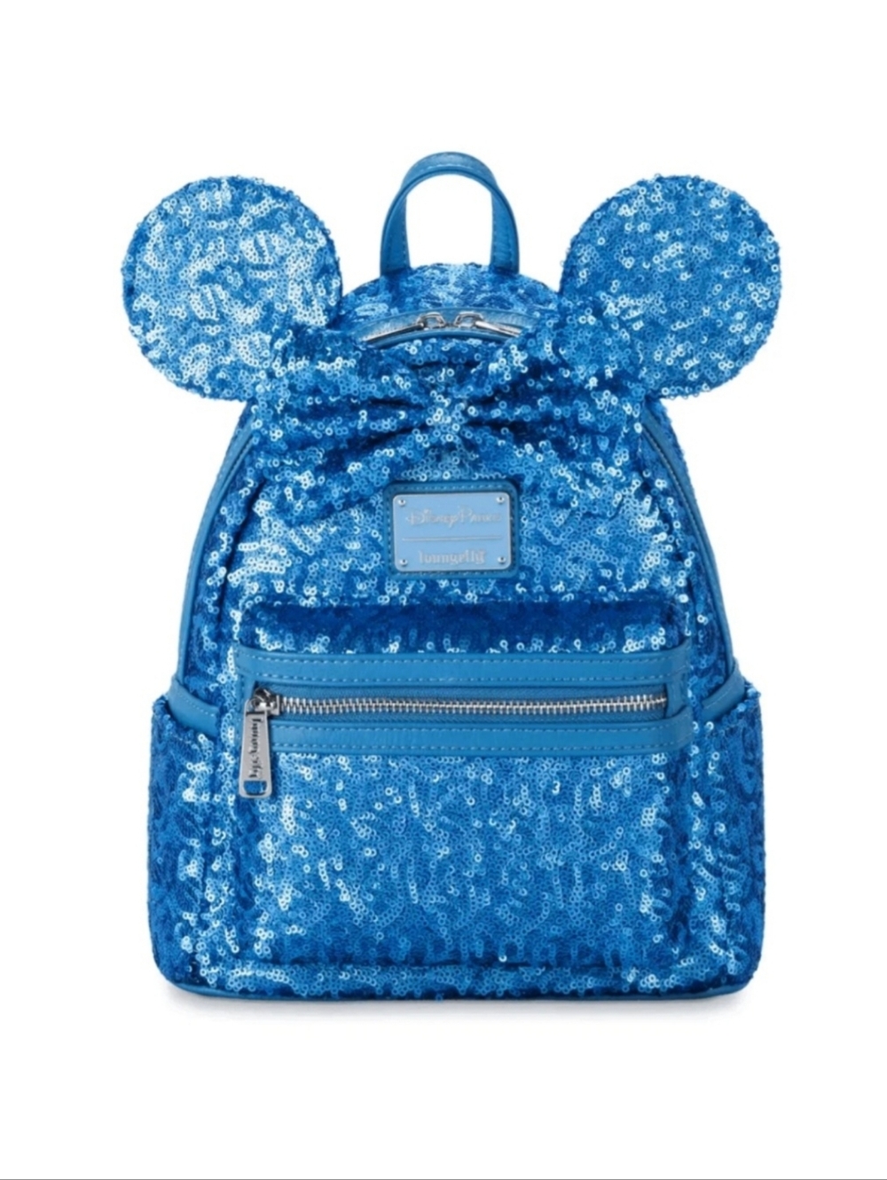 Disney Parks Loungefly Minnie Mouse Hydrangea Blue Sequin Mini Backpack - Picture 3 of 11
